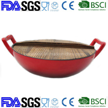 Customize Cast Iron Wok with Wooden Lid